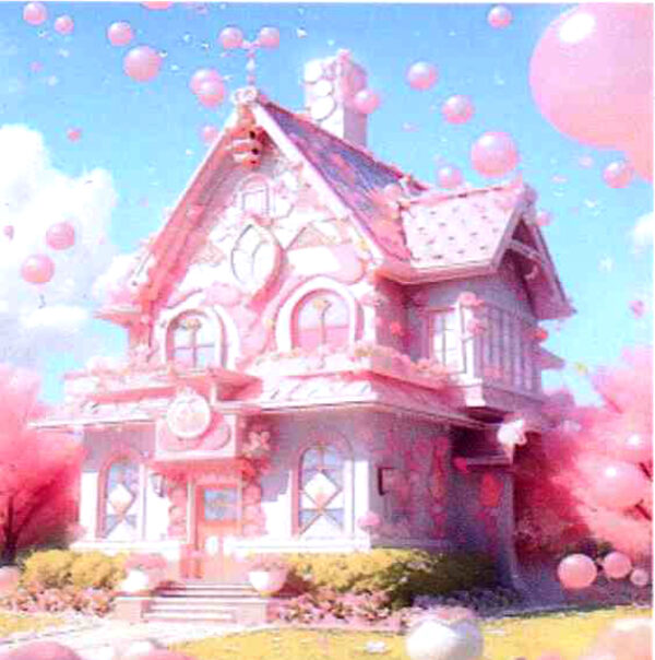 Casa Rosa con globos – Cherry Pixel Art